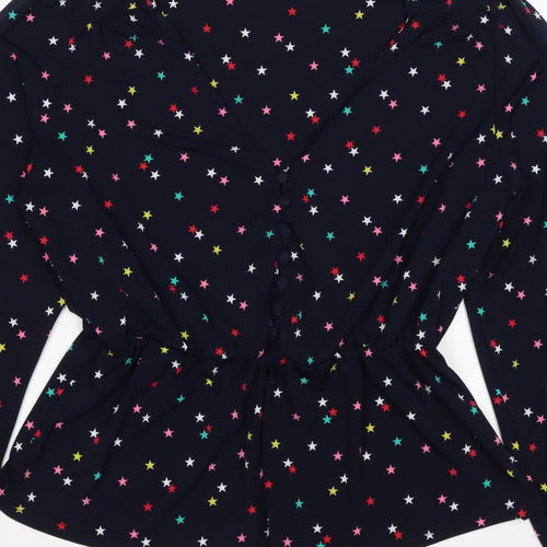 Oasis Women Multicoloured Star Print V-Neck Long Sleeve Blouse Size L