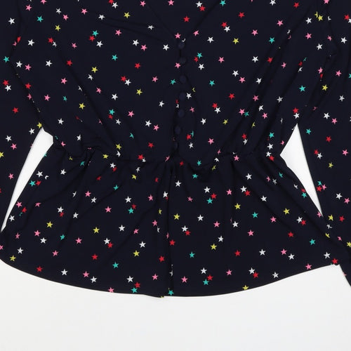 Oasis Women Multicoloured Star Print V-Neck Long Sleeve Blouse Size L