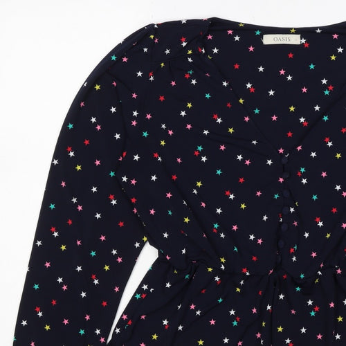 Oasis Women Multicoloured Star Print V-Neck Long Sleeve Blouse Size L