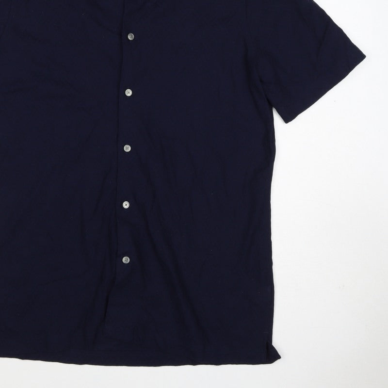 Autograph Men’s Navy Blue L Luxury Knitted Short Sleeve Button-Up Shirt