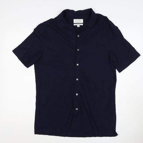 Autograph Men’s Navy Blue L Luxury Knitted Short Sleeve Button-Up Shirt