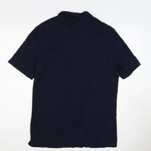 Autograph Men’s Navy Blue L Luxury Knitted Short Sleeve Button-Up Shirt