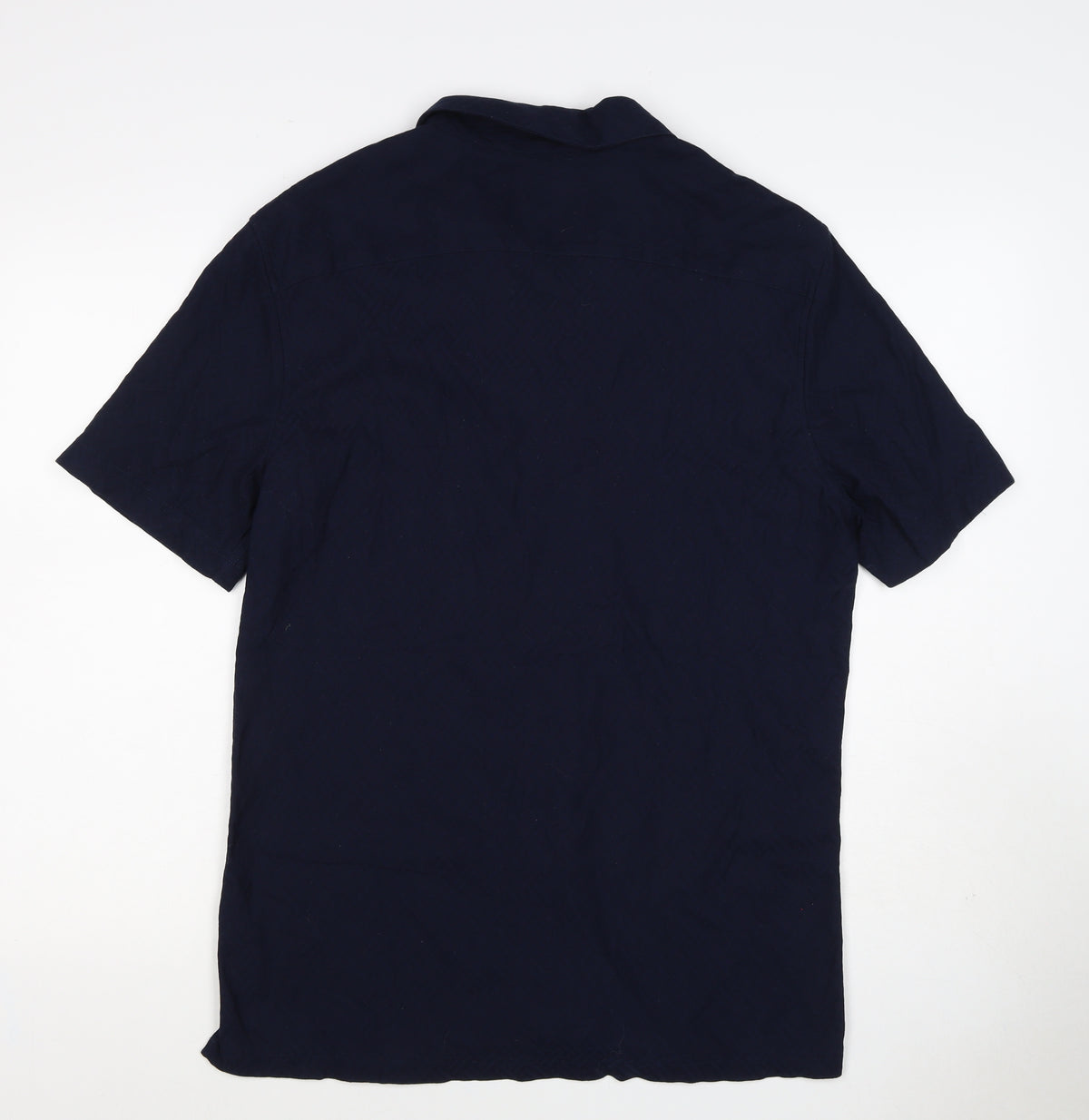 Autograph Men’s Navy Blue L Luxury Knitted Short Sleeve Button-Up Shirt