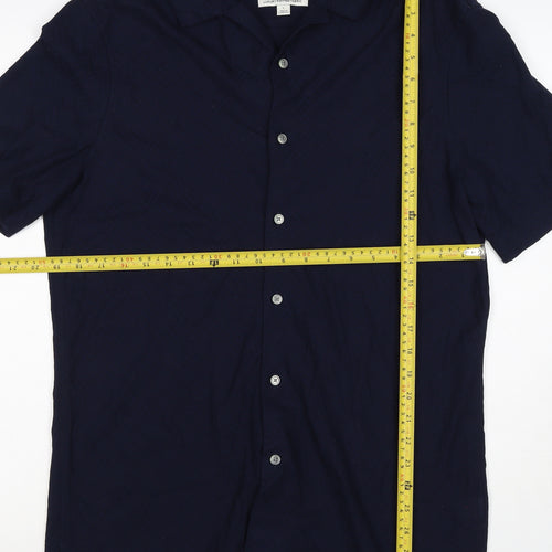 Autograph Men’s Navy Blue L Luxury Knitted Short Sleeve Button-Up Shirt