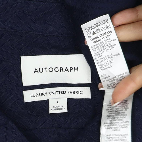 Autograph Men’s Navy Blue L Luxury Knitted Short Sleeve Button-Up Shirt