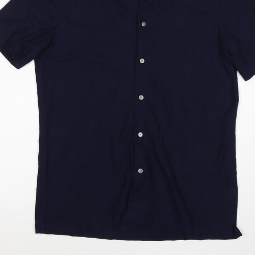 Autograph Men’s Navy Blue L Luxury Knitted Short Sleeve Button-Up Shirt