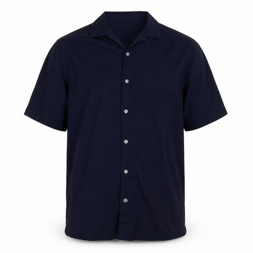 Autograph Men’s Navy Blue L Luxury Knitted Short Sleeve Button-Up Shirt