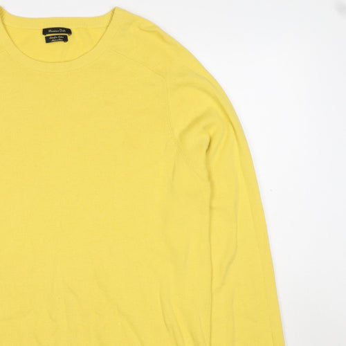 Massimo Dutti Men’s Yellow XL Cotton Crew Neck Knit Pullover Jumper