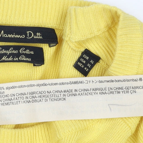 Massimo Dutti Men’s Yellow XL Cotton Crew Neck Knit Pullover Jumper