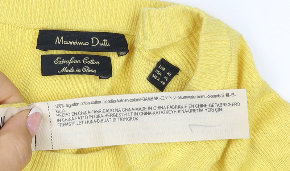 Massimo Dutti Men’s Yellow XL Cotton Crew Neck Knit Pullover Jumper