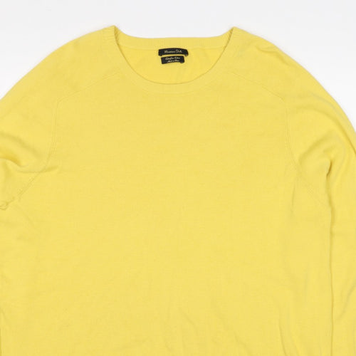 Massimo Dutti Men’s Yellow XL Cotton Crew Neck Knit Pullover Jumper