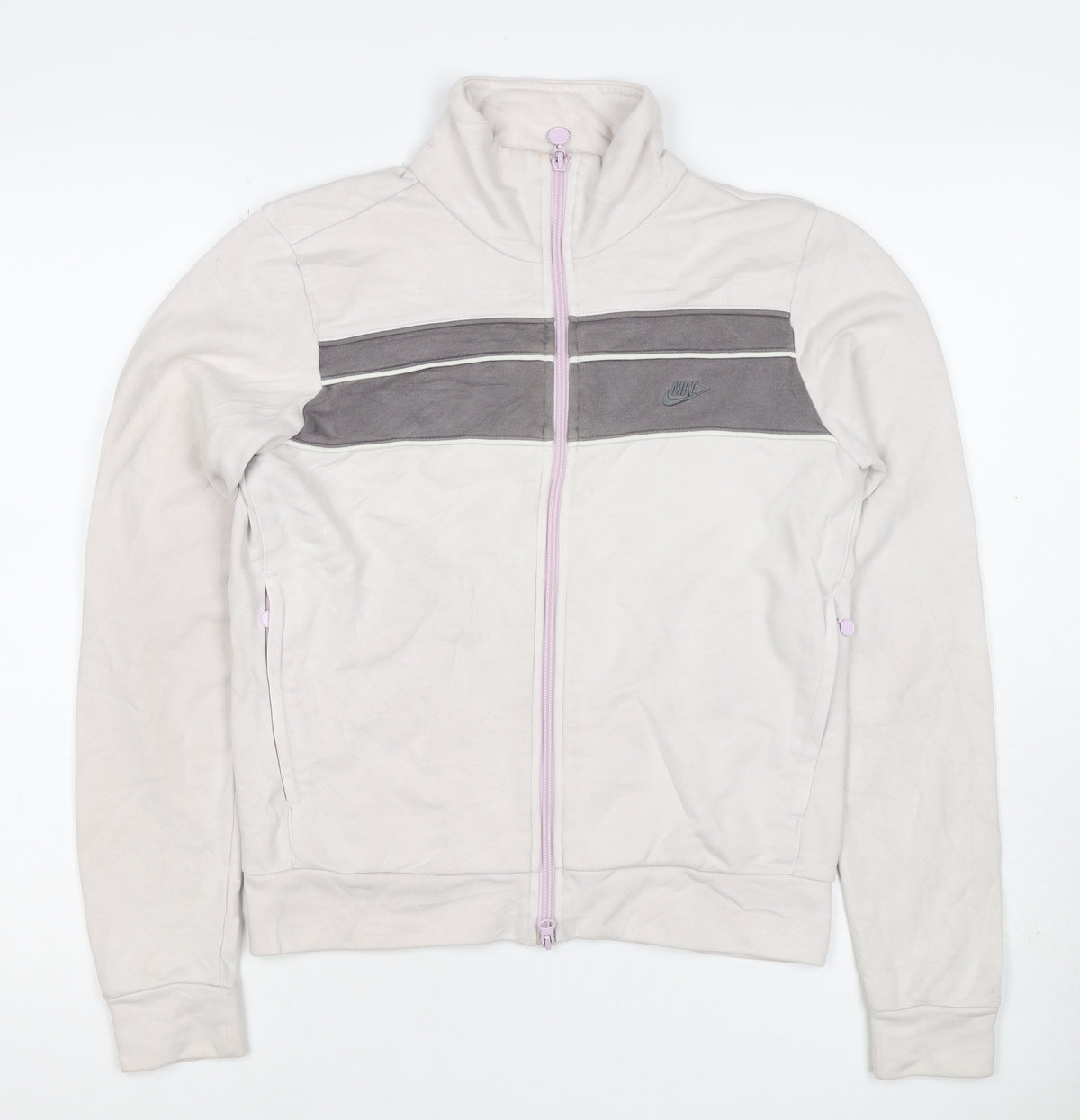 Back view of Nike Women’s Beige Grey Full Zip Sweatshirt Jacket, size M
