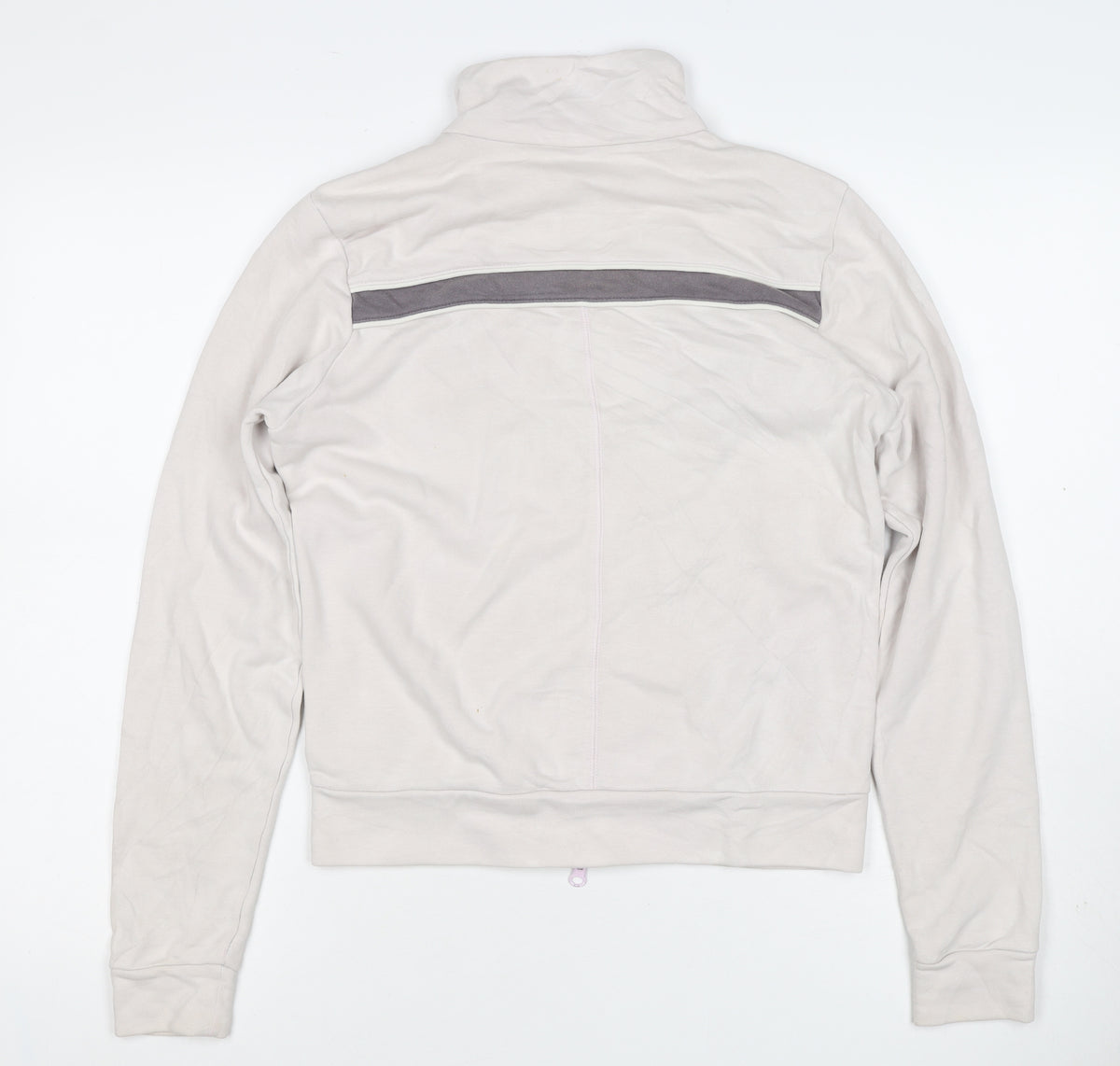 Close-up detail of Nike Women’s Beige Grey Full Zip Sweatshirt Jacket, size M