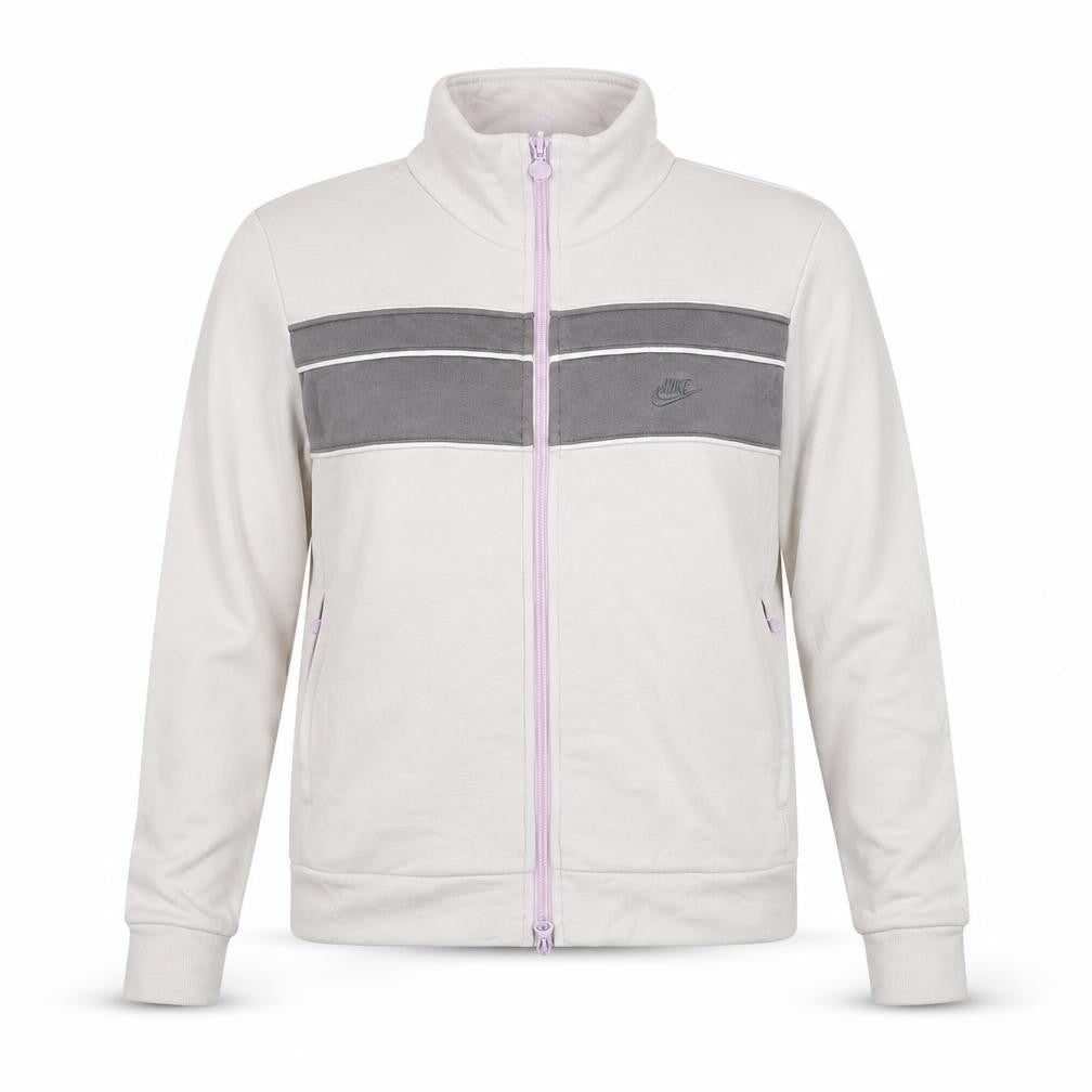 Front view of Nike Women’s Beige Grey Full Zip Sweatshirt Jacket, size M