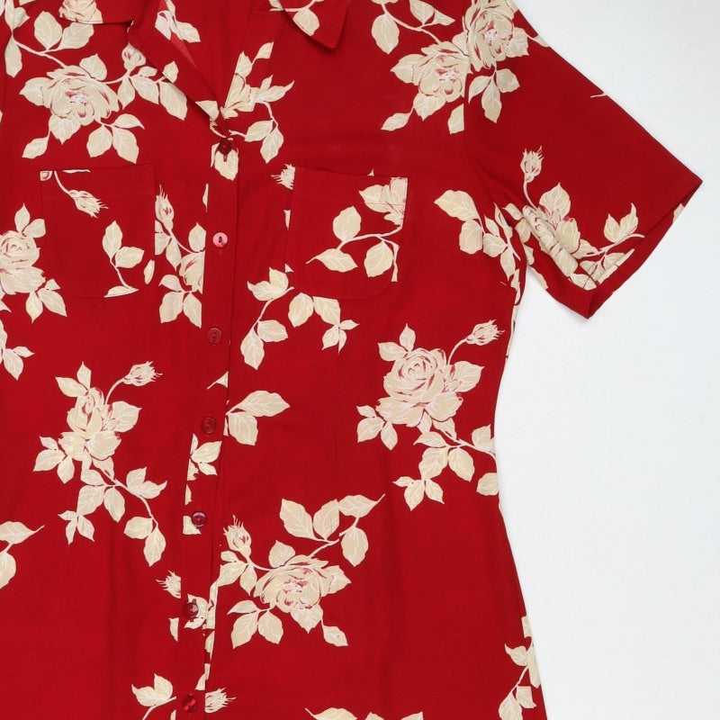 Marks and Spencer Women's Red Floral UK 14 Short Shirt Dress
