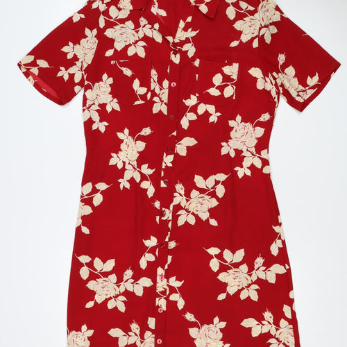 Marks and Spencer Women's Red Floral UK 14 Short Shirt Dress
