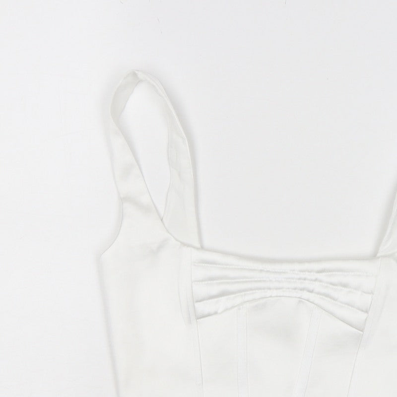 ZARA Women White M Cropped Satin Corset Camisole Tank Top