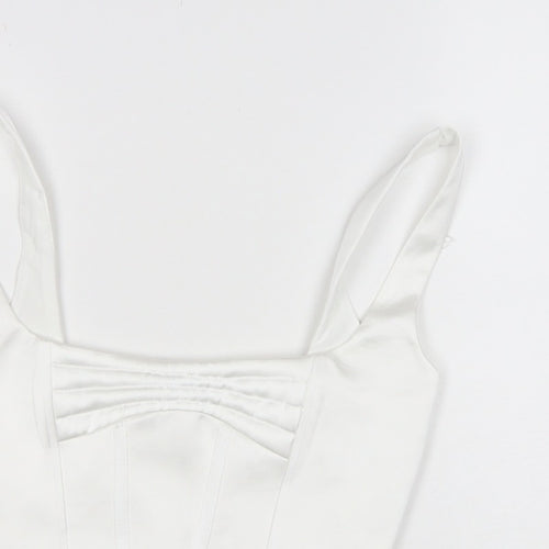 ZARA Women White M Cropped Satin Corset Camisole Tank Top