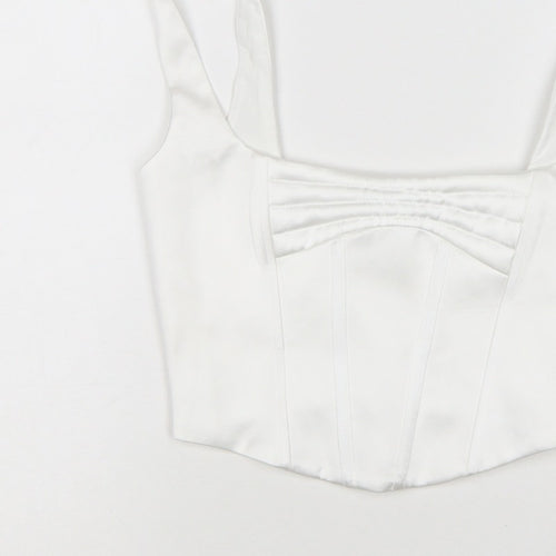 ZARA Women White M Cropped Satin Corset Camisole Tank Top