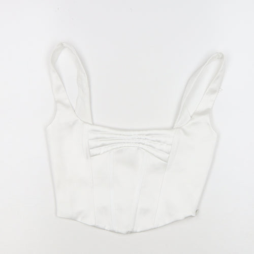 ZARA Women White M Cropped Satin Corset Camisole Tank Top