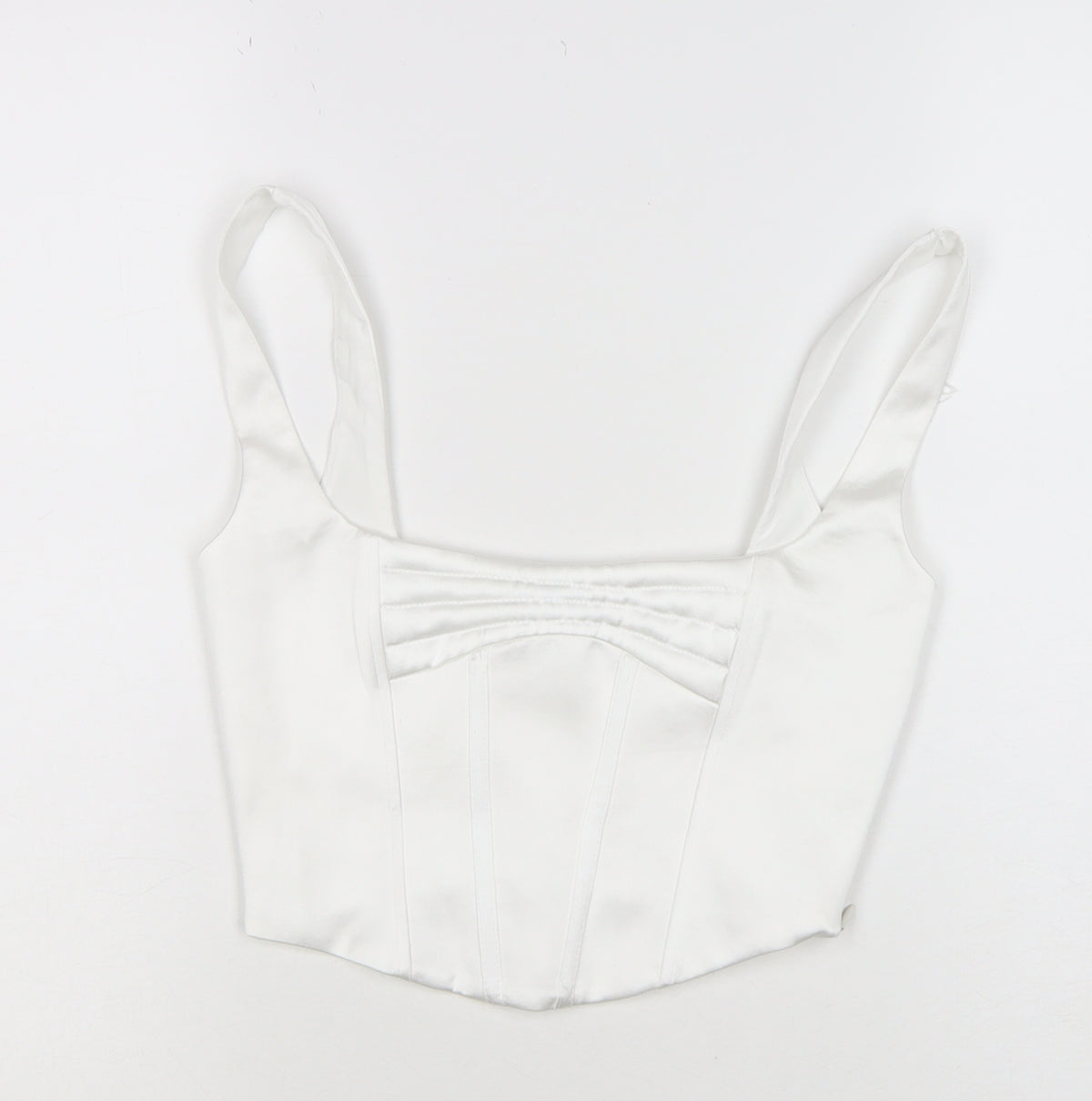 ZARA Women White M Cropped Satin Corset Camisole Tank Top