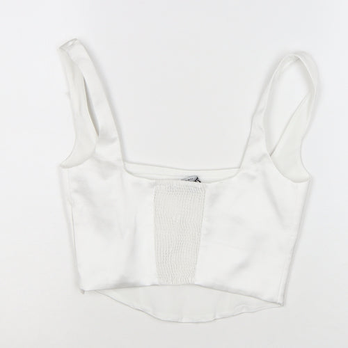 ZARA Women White M Cropped Satin Corset Camisole Tank Top