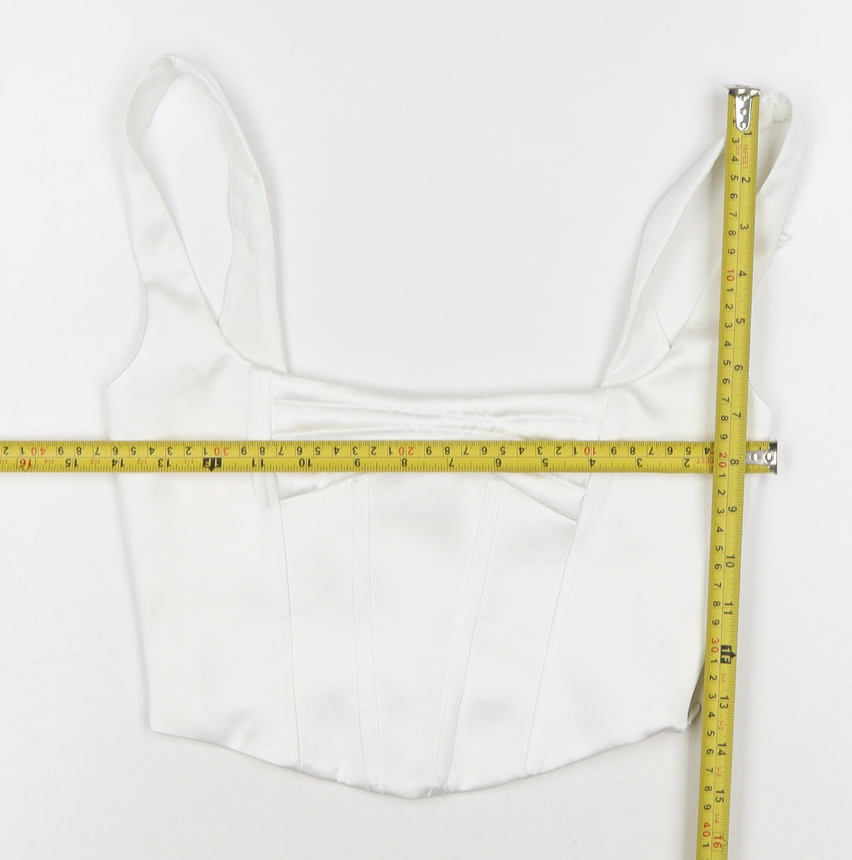 ZARA Women White M Cropped Satin Corset Camisole Tank Top