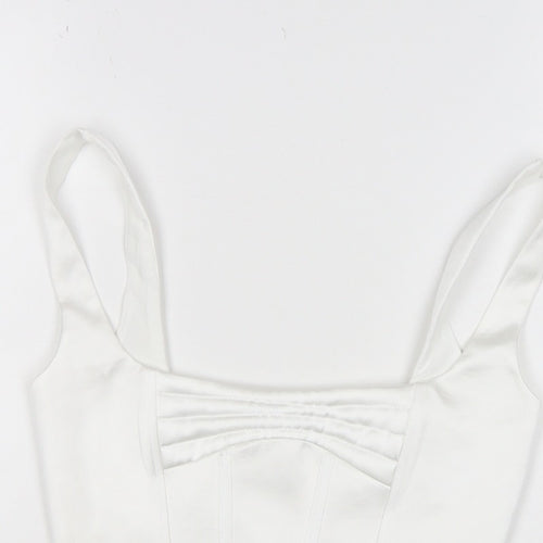 ZARA Women White M Cropped Satin Corset Camisole Tank Top