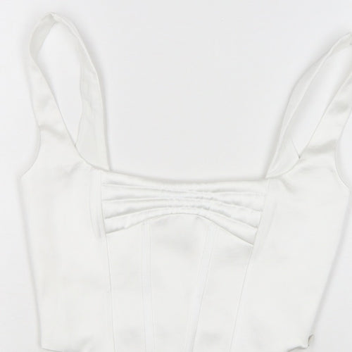 ZARA Women White M Cropped Satin Corset Camisole Tank Top