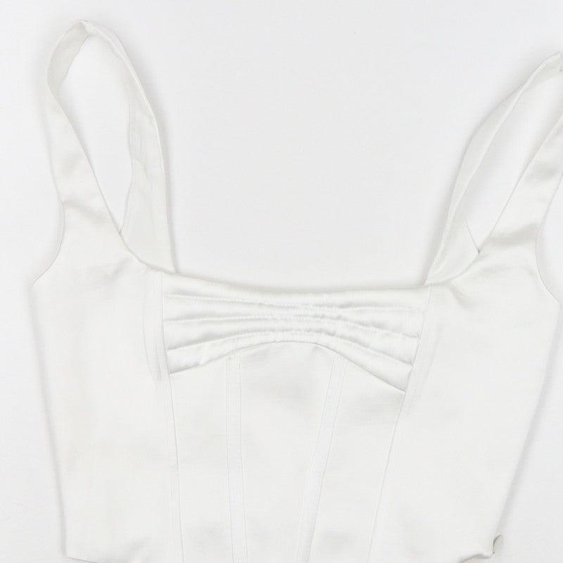 ZARA Women White M Cropped Satin Corset Camisole Tank Top