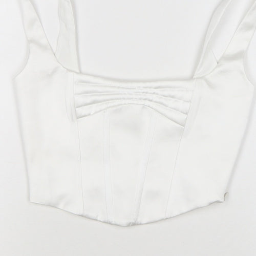ZARA Women White M Cropped Satin Corset Camisole Tank Top