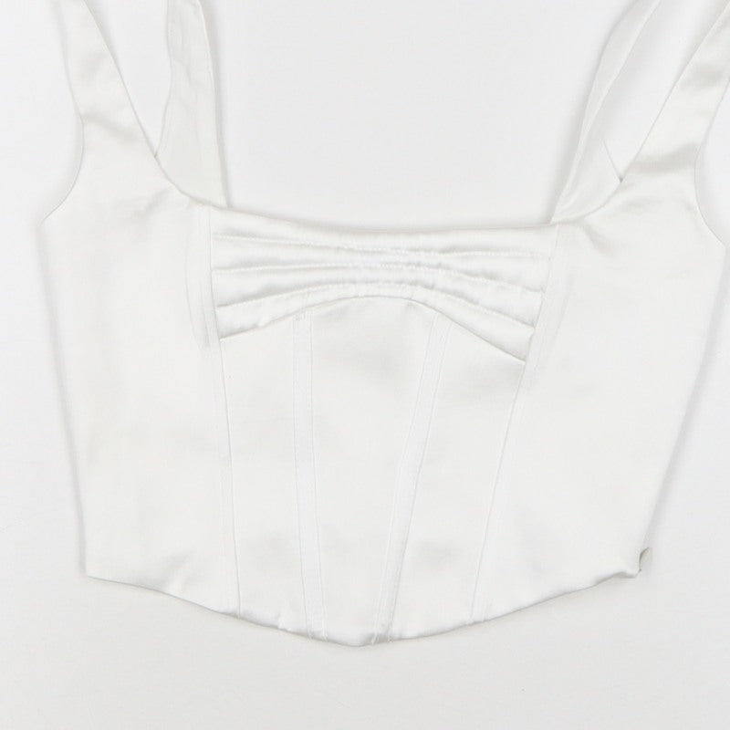 ZARA Women White M Cropped Satin Corset Camisole Tank Top
