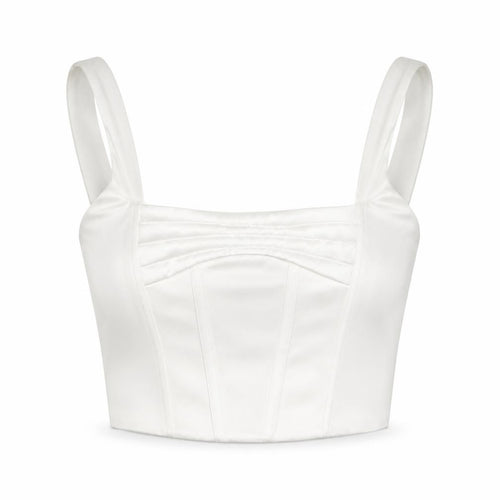 ZARA Women White M Cropped Satin Corset Camisole Tank Top