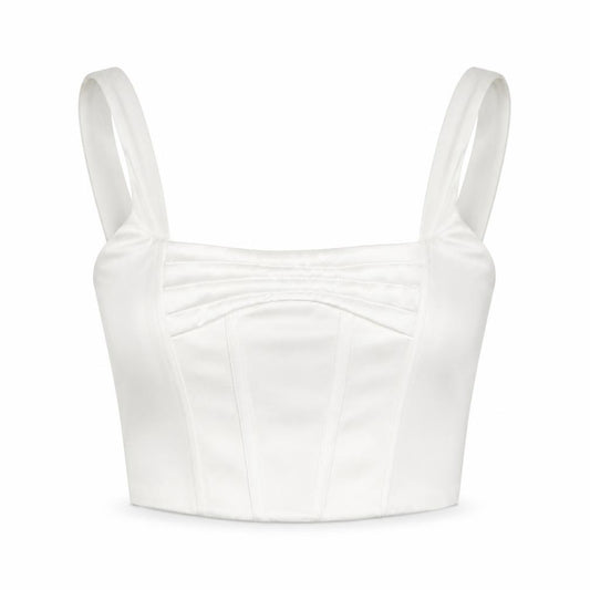 ZARA Women White M Cropped Satin Corset Camisole Tank Top
