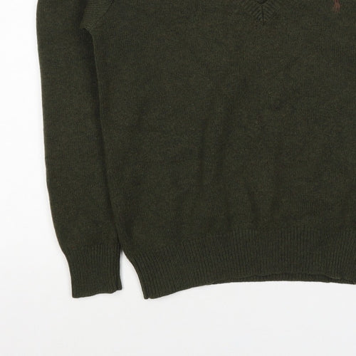 Ralph Lauren Women Green M Cashmere Wool V-Neck Logo Pullover Jumper