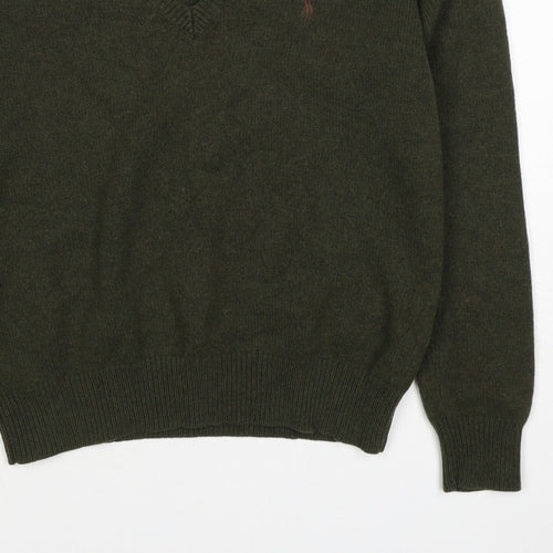 Ralph Lauren Women Green M Cashmere Wool V-Neck Logo Pullover Jumper
