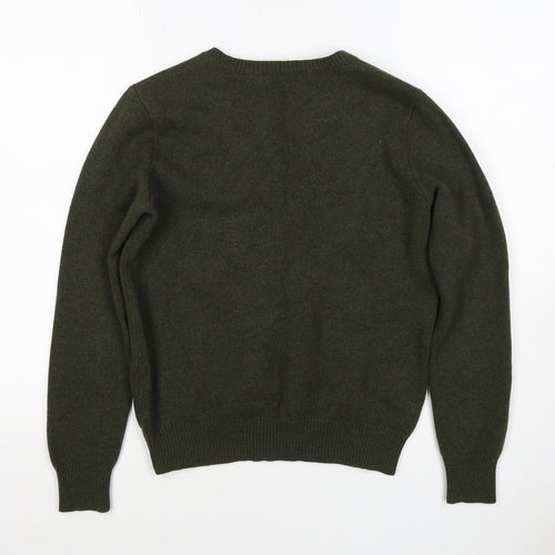 Ralph Lauren Women Green M Cashmere Wool V-Neck Logo Pullover Jumper