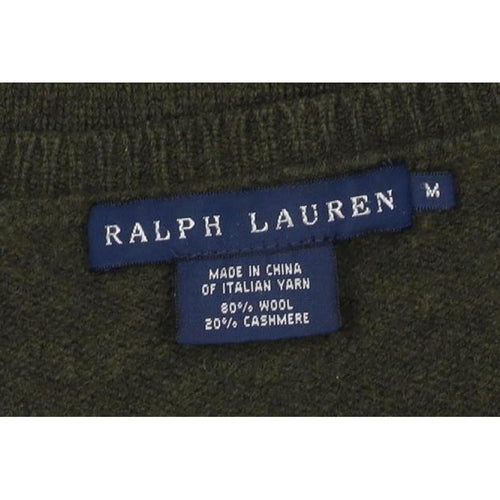 Ralph Lauren Women Green M Cashmere Wool V-Neck Logo Pullover Jumper