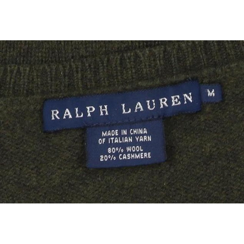 Ralph Lauren Women Green M Cashmere Wool V-Neck Logo Pullover Jumper