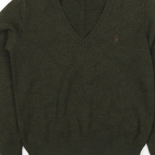 Ralph Lauren Women Green M Cashmere Wool V-Neck Logo Pullover Jumper