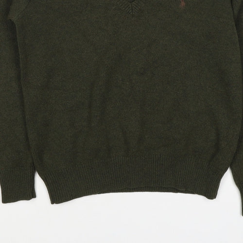 Ralph Lauren Women Green M Cashmere Wool V-Neck Logo Pullover Jumper