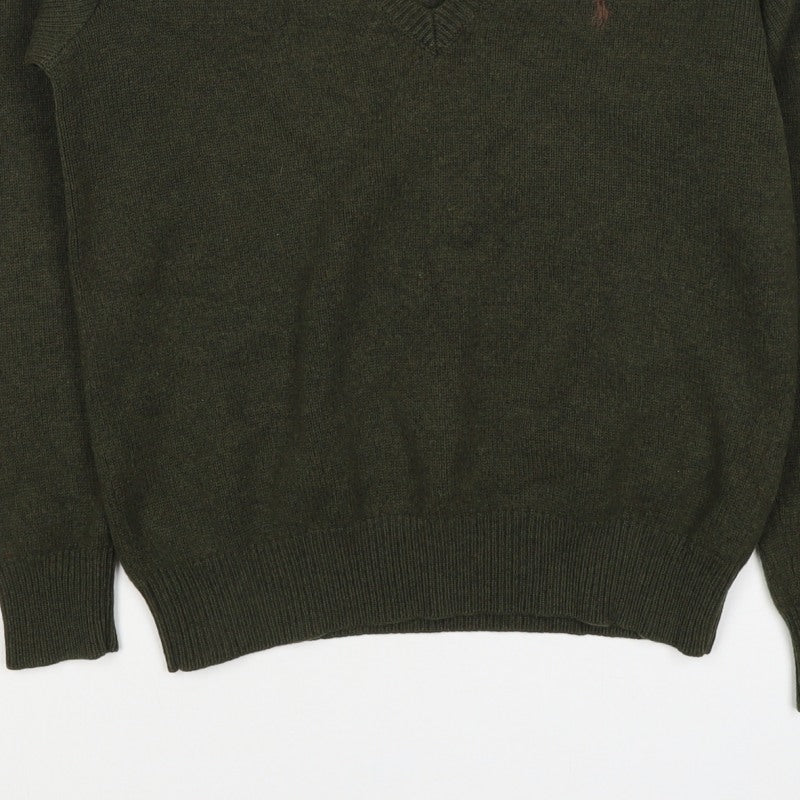 Ralph Lauren Women Green M Cashmere Wool V-Neck Logo Pullover Jumper