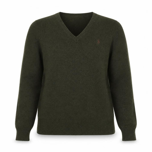 Ralph Lauren Women Green M Cashmere Wool V-Neck Logo Pullover Jumper