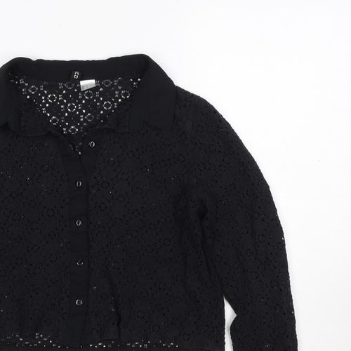 Comma Women Black UK 12 Cropped Lace Collared Button-Up Blouse