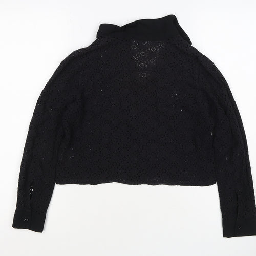 Comma Women Black UK 12 Cropped Lace Collared Button-Up Blouse