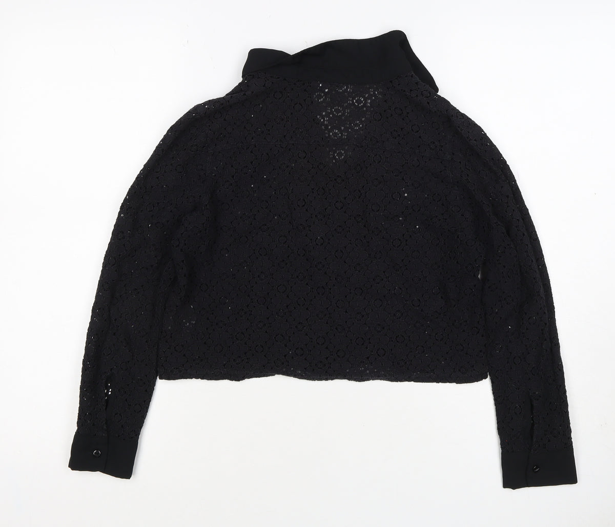 Comma Women Black UK 12 Cropped Lace Collared Button-Up Blouse