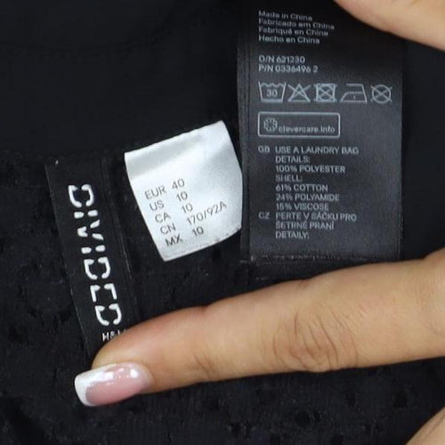 Comma Women Black UK 12 Cropped Lace Collared Button-Up Blouse