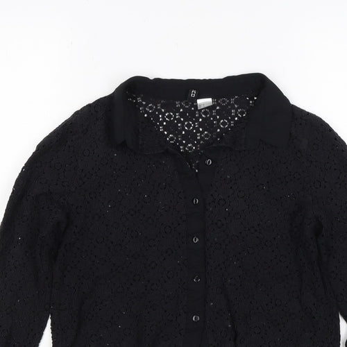 Comma Women Black UK 12 Cropped Lace Collared Button-Up Blouse