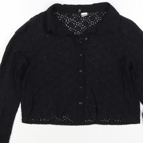 Comma Women Black UK 12 Cropped Lace Collared Button-Up Blouse