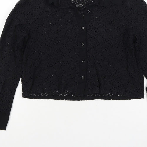 Comma Women Black UK 12 Cropped Lace Collared Button-Up Blouse